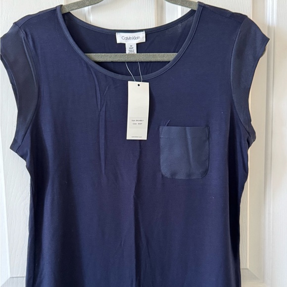 Calvin Klein Tops - Calvin Klein Navy Sleeveless Top… S…Round Neck, Patch Pocket Front NWT